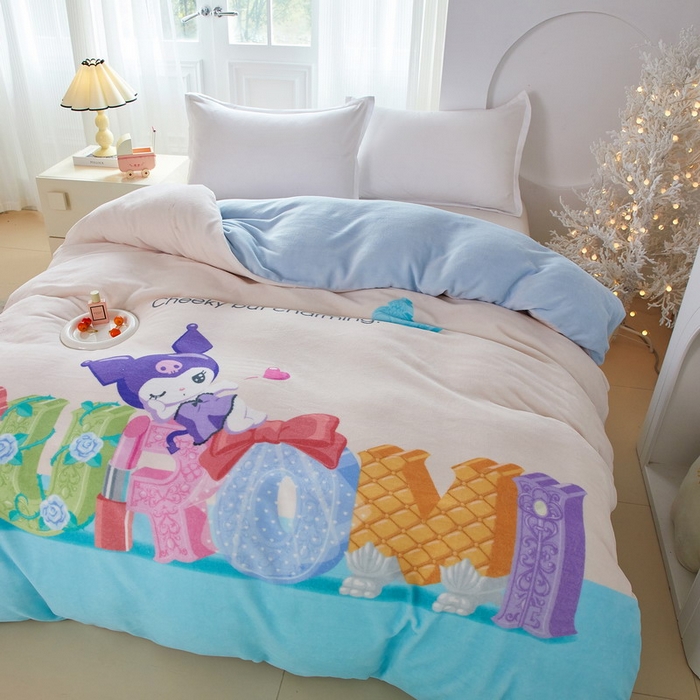 91家纺网 家纺一手货源 找家纺 蘭菲家纺 2025新款三丽欧牛奶绒套件系列单品被套 快乐小库