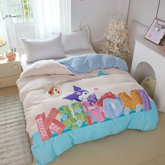 91家纺网 家纺一手货源 找家纺 蘭菲家纺 2025新款三丽欧牛奶绒套件系列单品被套 快乐小库