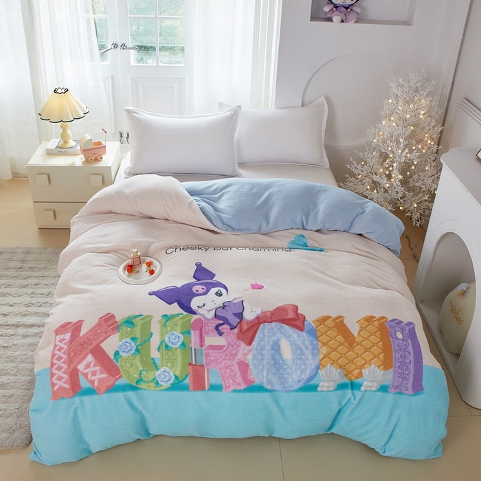 91家纺网 家纺一手货源 找家纺 蘭菲家纺 2025新款三丽欧牛奶绒套件系列单品被套 快乐小库