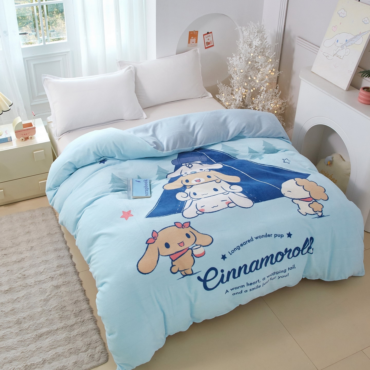 91家纺网 家纺一手货源 找家纺 蘭菲家纺 2025新款三丽欧牛奶绒套件系列单品被套 露营快乐