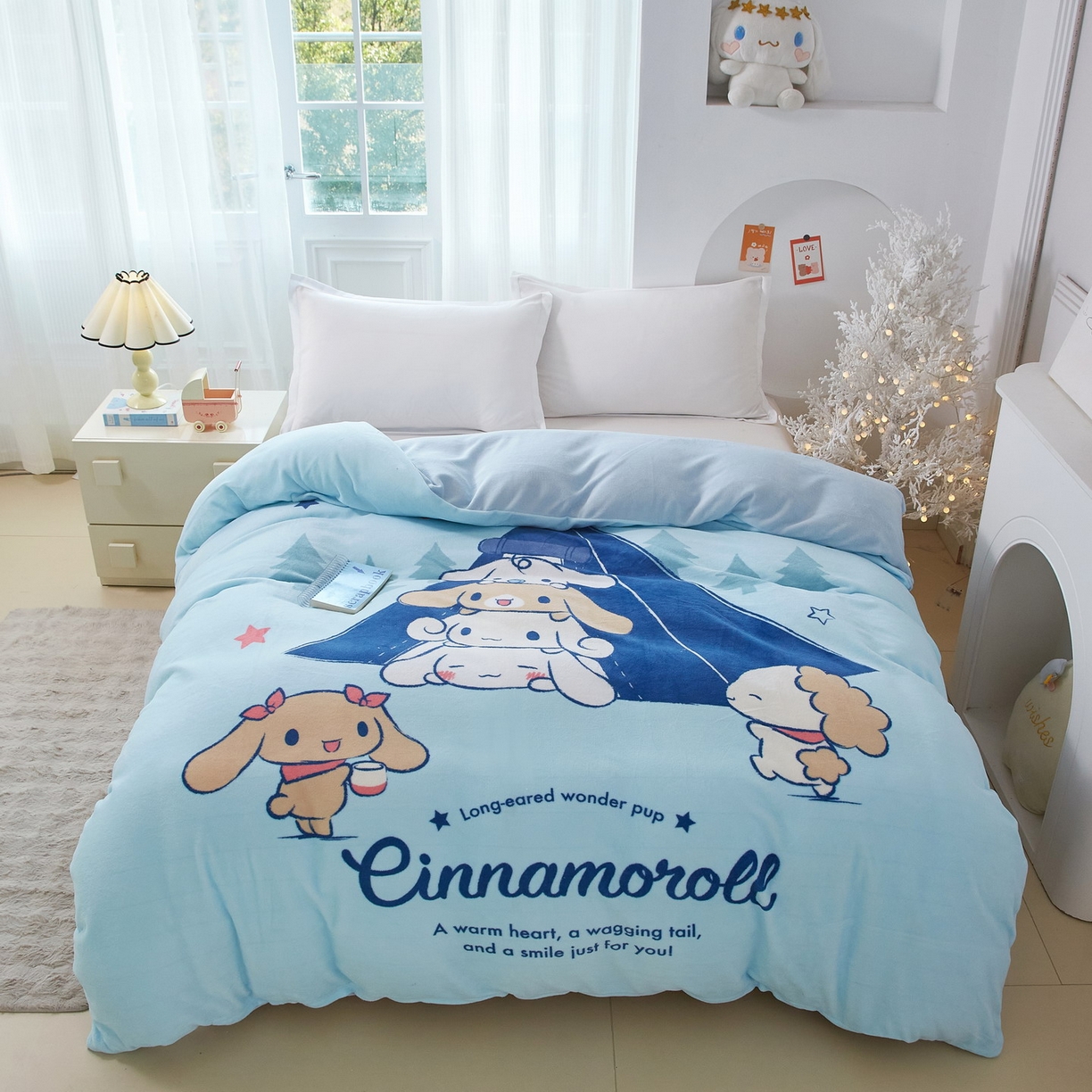 91家纺网 家纺一手货源 找家纺 蘭菲家纺 2025新款三丽欧牛奶绒套件系列单品被套 露营快乐