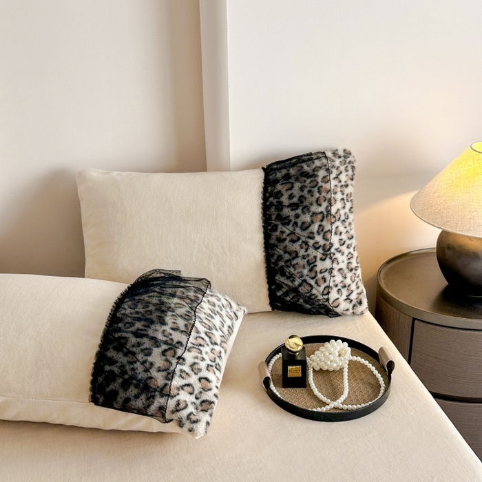 91家纺网 家纺一手货源 找家纺 （总）大米家居 2025新款十斤重高低毛豹纹韩版蕾丝仿水貂绒四件套-豹纹系列