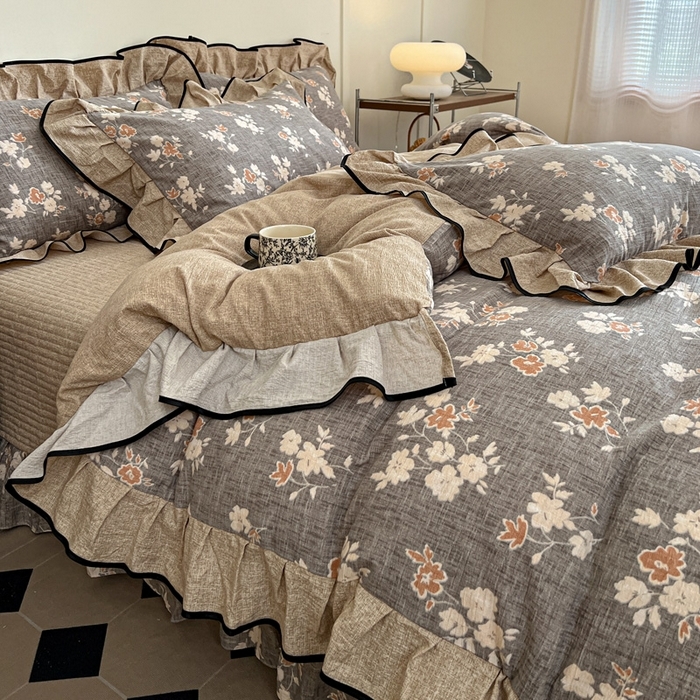 91家纺网 家纺一手货源 找家纺 （总）迪梦姿家纺 2025年秋冬新款亚麻皱皱纱床盖四件套