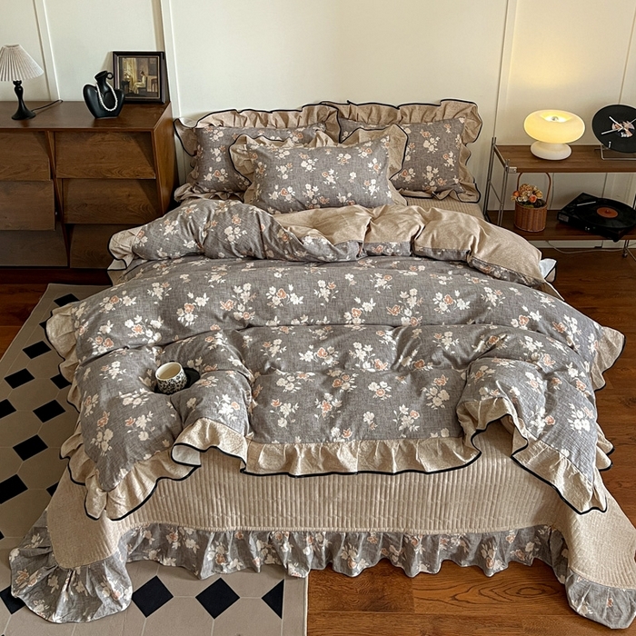 91家纺网 家纺一手货源 找家纺 （总）迪梦姿家纺 2025年秋冬新款亚麻皱皱纱床盖四件套