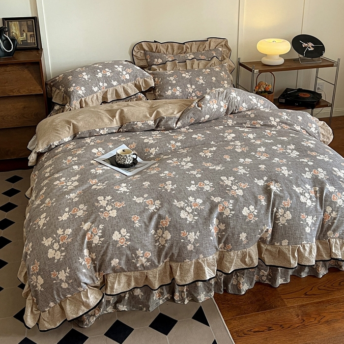 91家纺网 家纺一手货源 找家纺 （总）迪梦姿家纺 2025年秋冬新款亚麻皱皱纱床盖四件套