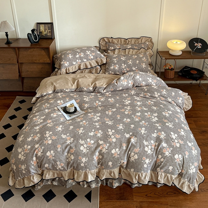 91家纺网 家纺一手货源 找家纺 （总）迪梦姿家纺 2025年秋冬新款亚麻皱皱纱床盖四件套