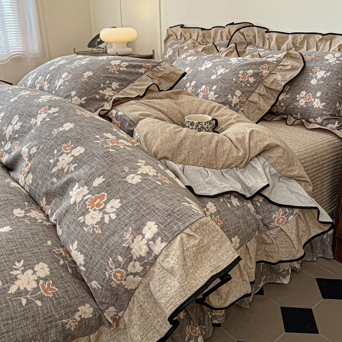 91家纺网 家纺一手货源 找家纺 （总）迪梦姿家纺 2025年秋冬新款亚麻皱皱纱床盖四件套