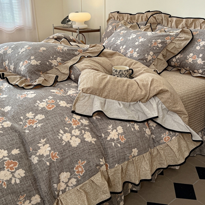 91家纺网 家纺一手货源 找家纺 （总）迪梦姿家纺 2025年秋冬新款亚麻皱皱纱床盖四件套