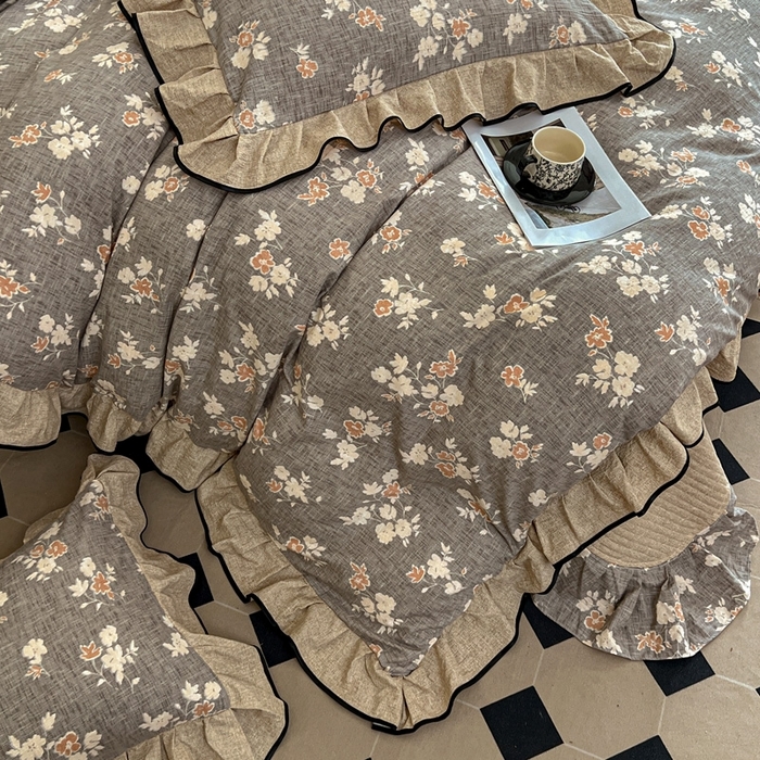 91家纺网 家纺一手货源 找家纺 （总）迪梦姿家纺 2025年秋冬新款亚麻皱皱纱床盖四件套