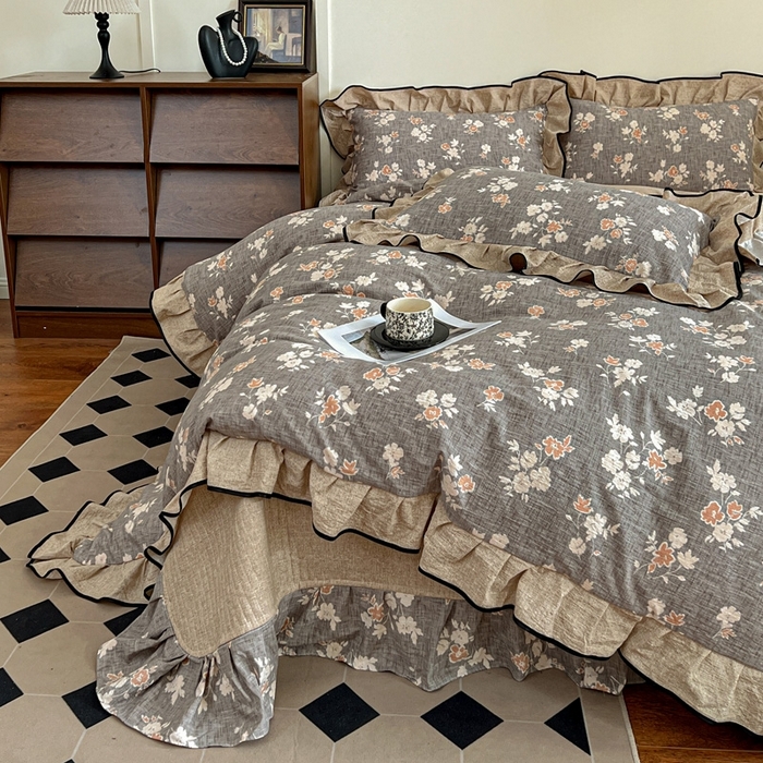 91家纺网 家纺一手货源 找家纺 （总）迪梦姿家纺 2025年秋冬新款亚麻皱皱纱床盖四件套