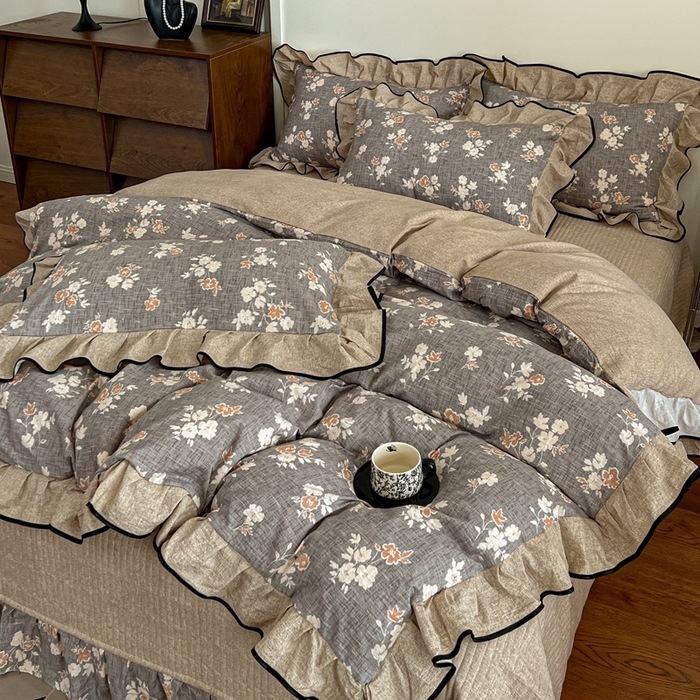 91家纺网 家纺一手货源 找家纺 （总）迪梦姿家纺 2025年秋冬新款亚麻皱皱纱床盖四件套