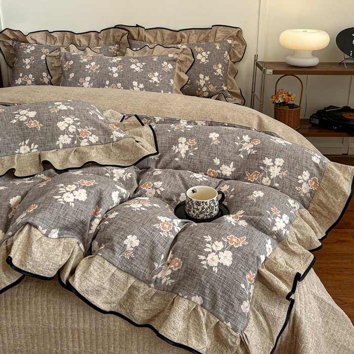 91家纺网 家纺一手货源 找家纺 （总）迪梦姿家纺 2025年秋冬新款亚麻皱皱纱床盖四件套