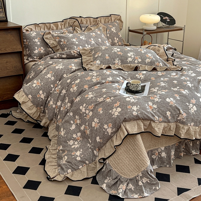 91家纺网 家纺一手货源 找家纺 （总）迪梦姿家纺 2025年秋冬新款亚麻皱皱纱床盖四件套