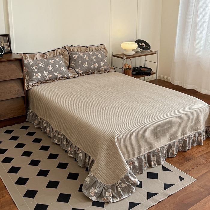 91家纺网 家纺一手货源 找家纺 （总）迪梦姿家纺 2025年秋冬新款亚麻皱皱纱床盖四件套