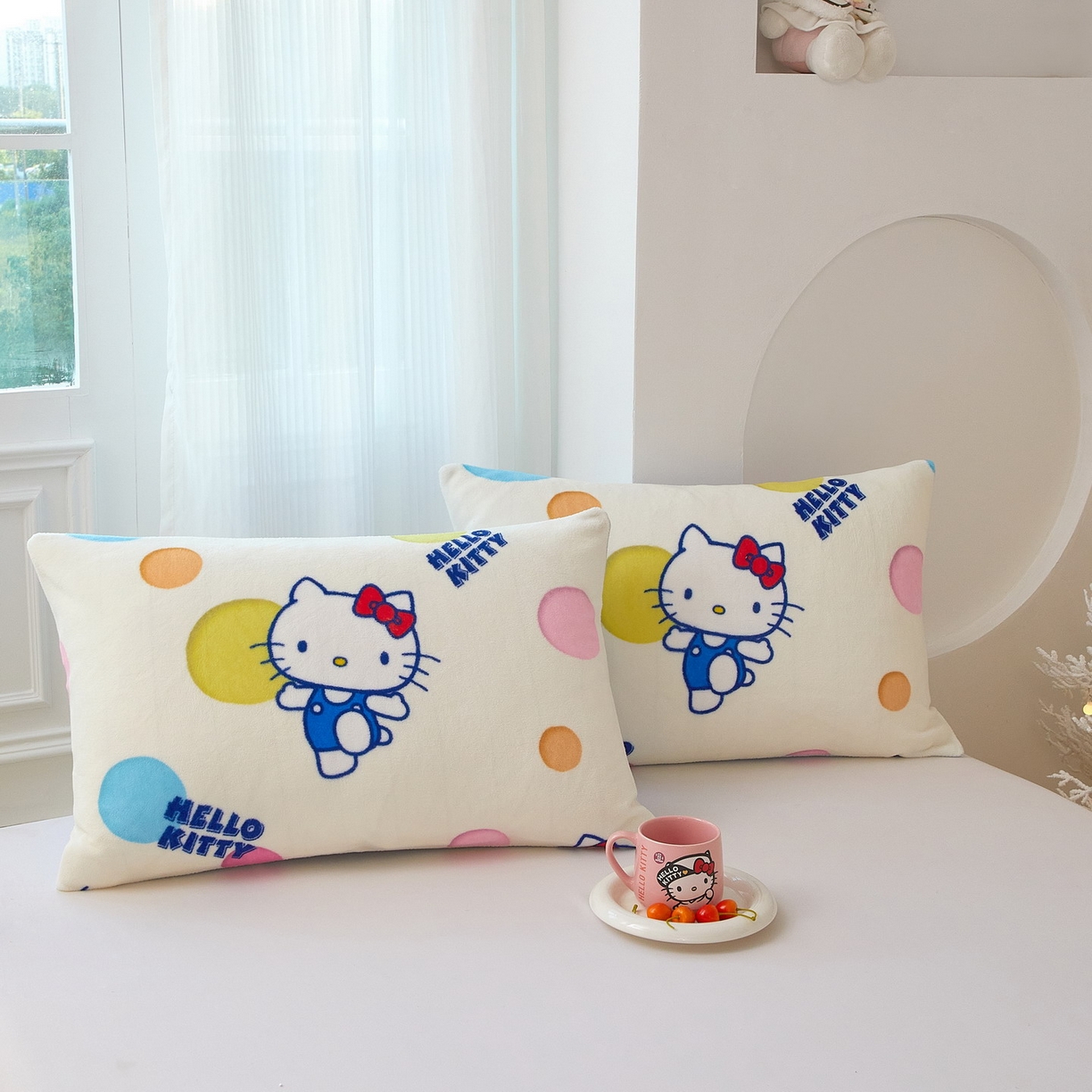 91家纺网 家纺一手货源 找家纺 蘭菲家纺 2025新款三丽欧牛奶绒套件系列单品枕套 波点KT