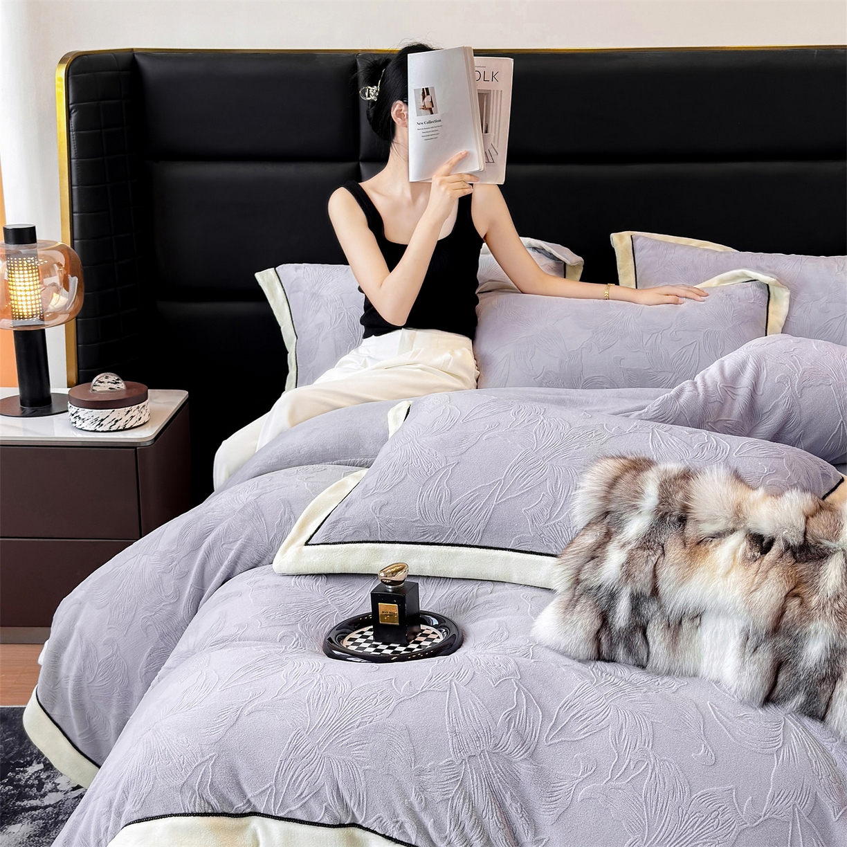 91家纺网 家纺一手货源 找家纺 （总）大米家居 2025新款雕花绒拼角嵌绳系列四件套