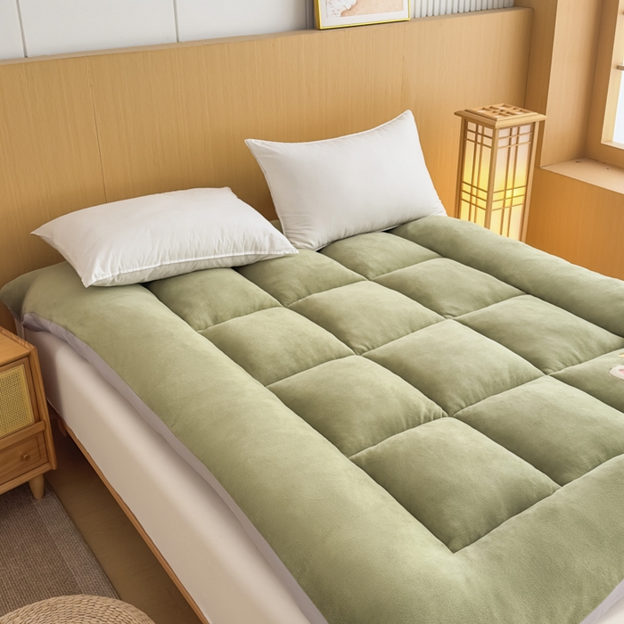 91家纺网 家纺一手货源 找家纺 芙绣家纺 2025秋冬幸运小狗刺绣高克重牛奶绒夹棉软床垫床褥子加厚保暖 幸运小狗-绿