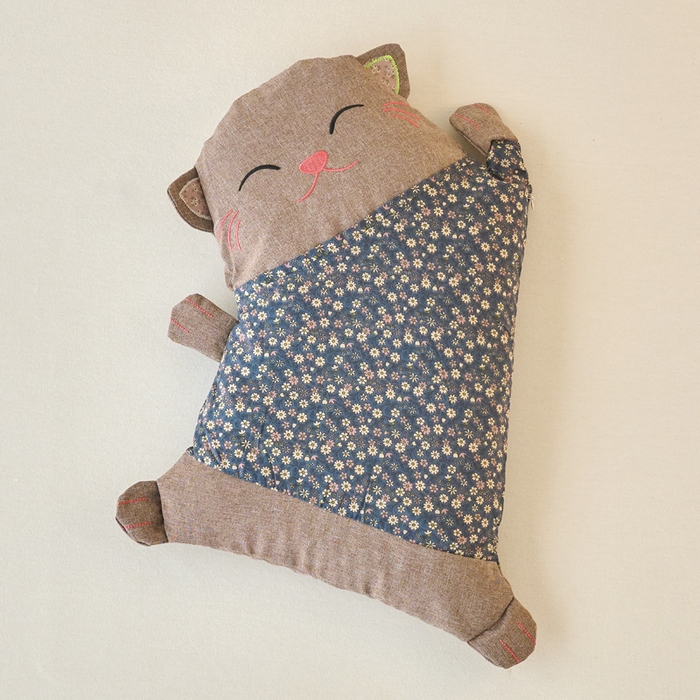 明星枕业 2025新款日系荞麦枕纯棉招财猫荞麦皮枕头枕芯儿童卡通学生护颈椎可拆洗 招财猫-灰