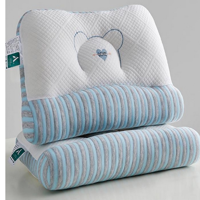 91家纺网 家纺一手货源 找家纺 云眠枕芯 2025新款情侣爱心护颈枕头 爱心条形蓝色