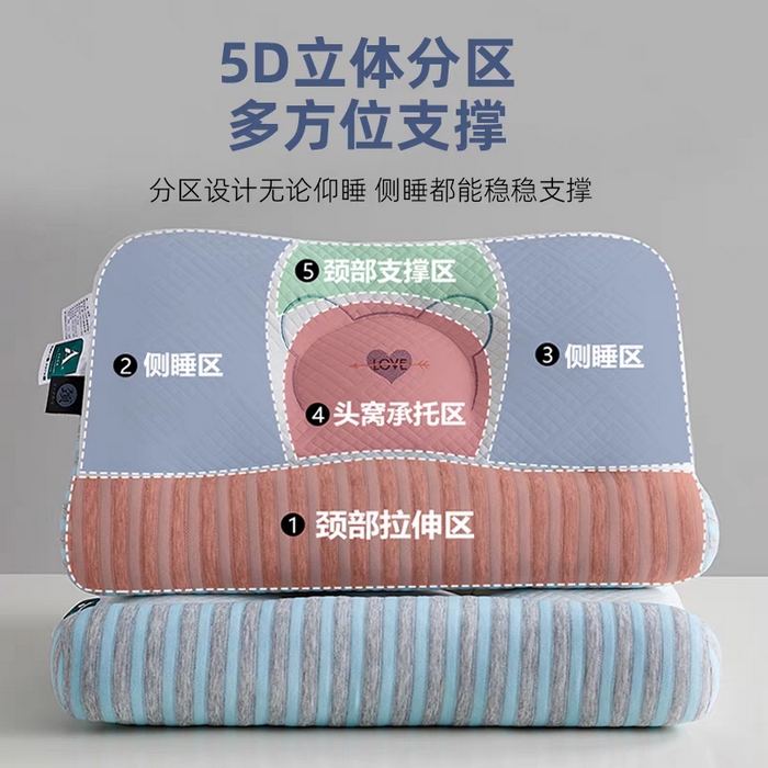91家纺网 家纺一手货源 找家纺 云眠枕芯 2025新款情侣爱心护颈枕头 爱心条形蓝色