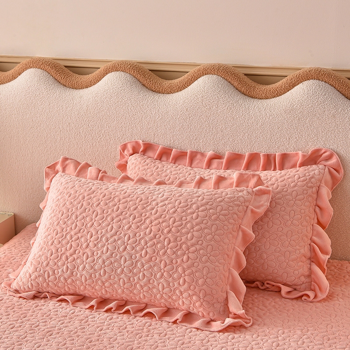 91家纺网 家纺一手货源 找家纺 （总）静缘分 2025新款简约纯色系牛奶绒花边四件套