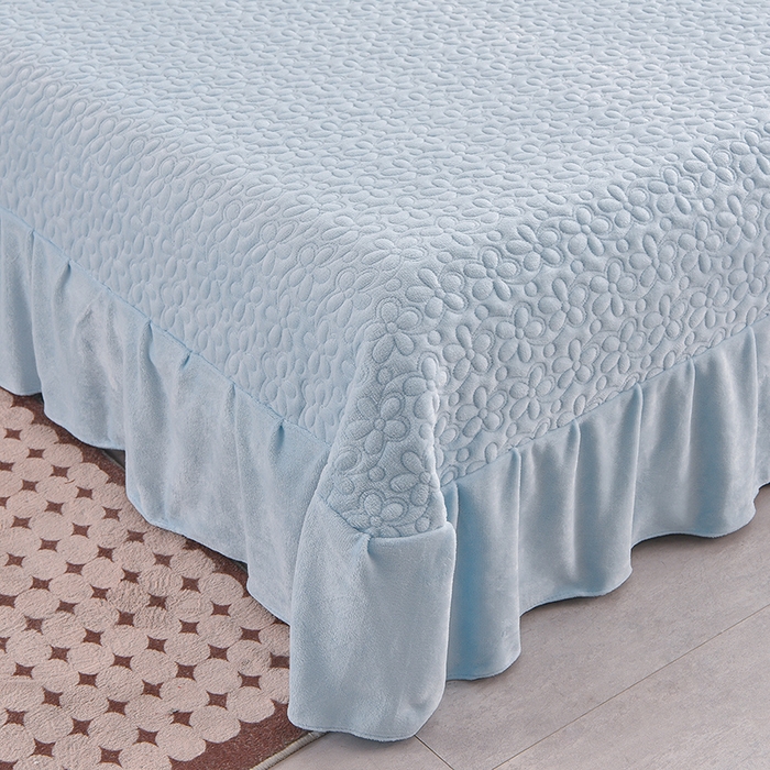 91家纺网 家纺一手货源 找家纺 静缘分 2025新款简约纯色系牛奶绒花边四件套 天蓝