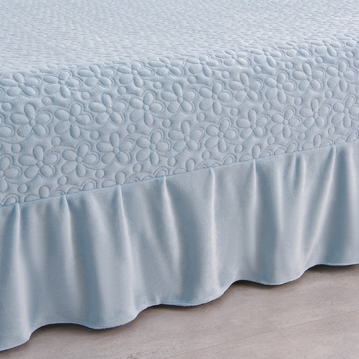 91家纺网 家纺一手货源 找家纺 静缘分 2025新款简约纯色系牛奶绒花边四件套 天蓝