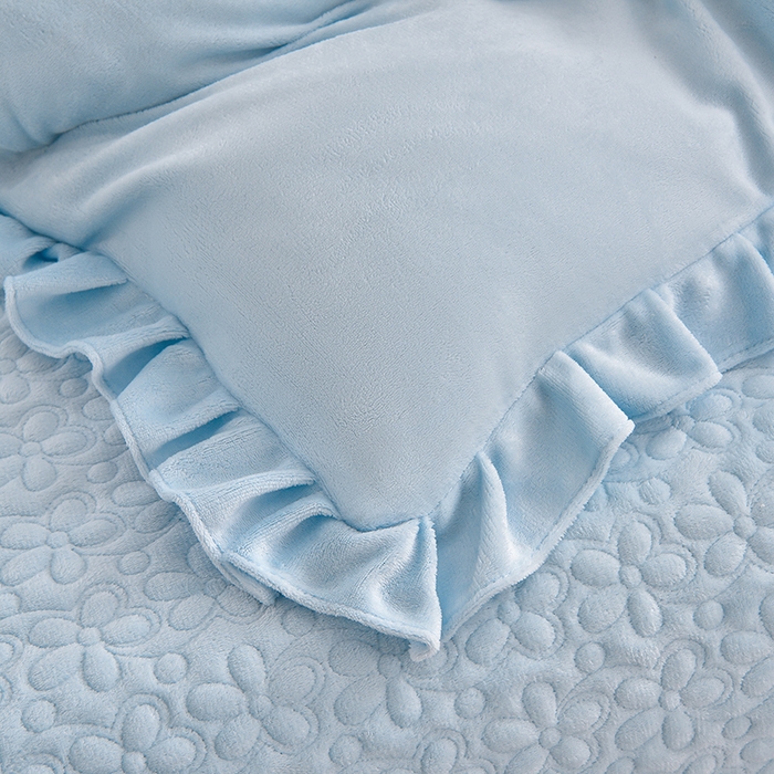 91家纺网 家纺一手货源 找家纺 静缘分 2025新款简约纯色系牛奶绒花边四件套 天蓝