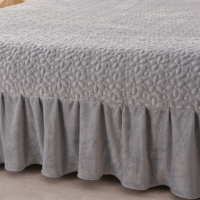 91家纺网 家纺一手货源 找家纺 静缘分 2025新款简约纯色系牛奶绒花边四件套 雅灰