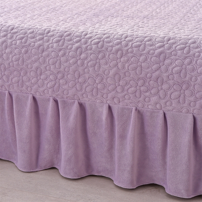 91家纺网 家纺一手货源 找家纺 静缘分 2025新款简约纯色系牛奶绒花边四件套 紫色