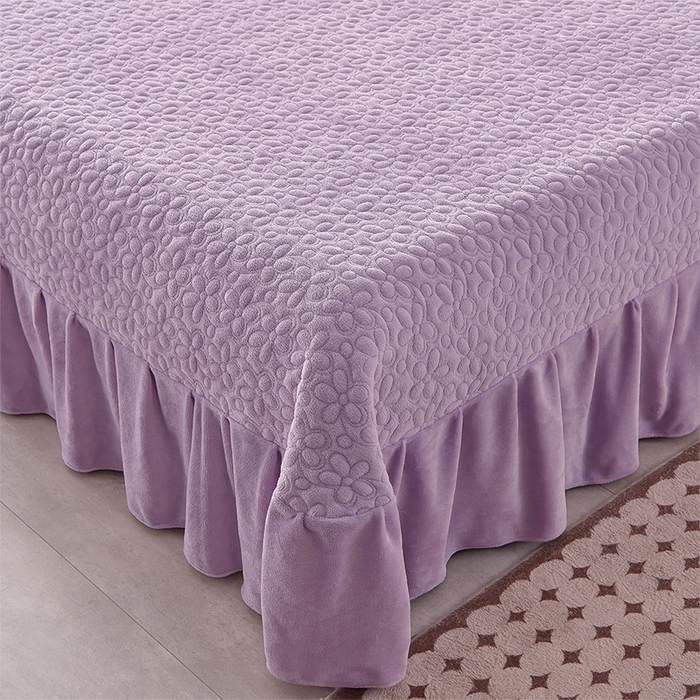 91家纺网 家纺一手货源 找家纺 静缘分 2025新款简约纯色系牛奶绒花边四件套 紫色