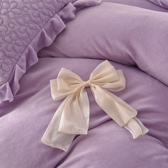 91家纺网 家纺一手货源 找家纺 静缘分 2025新款简约纯色系牛奶绒花边四件套 紫色