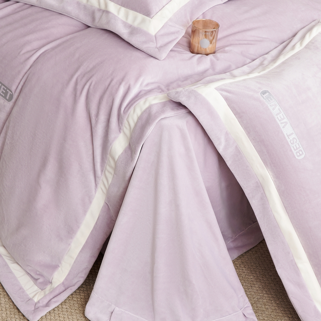 91家纺网 家纺一手货源 找家纺 时亿家居 2025新款A类婴肤绒四件套-秘境 秘境-紫藤