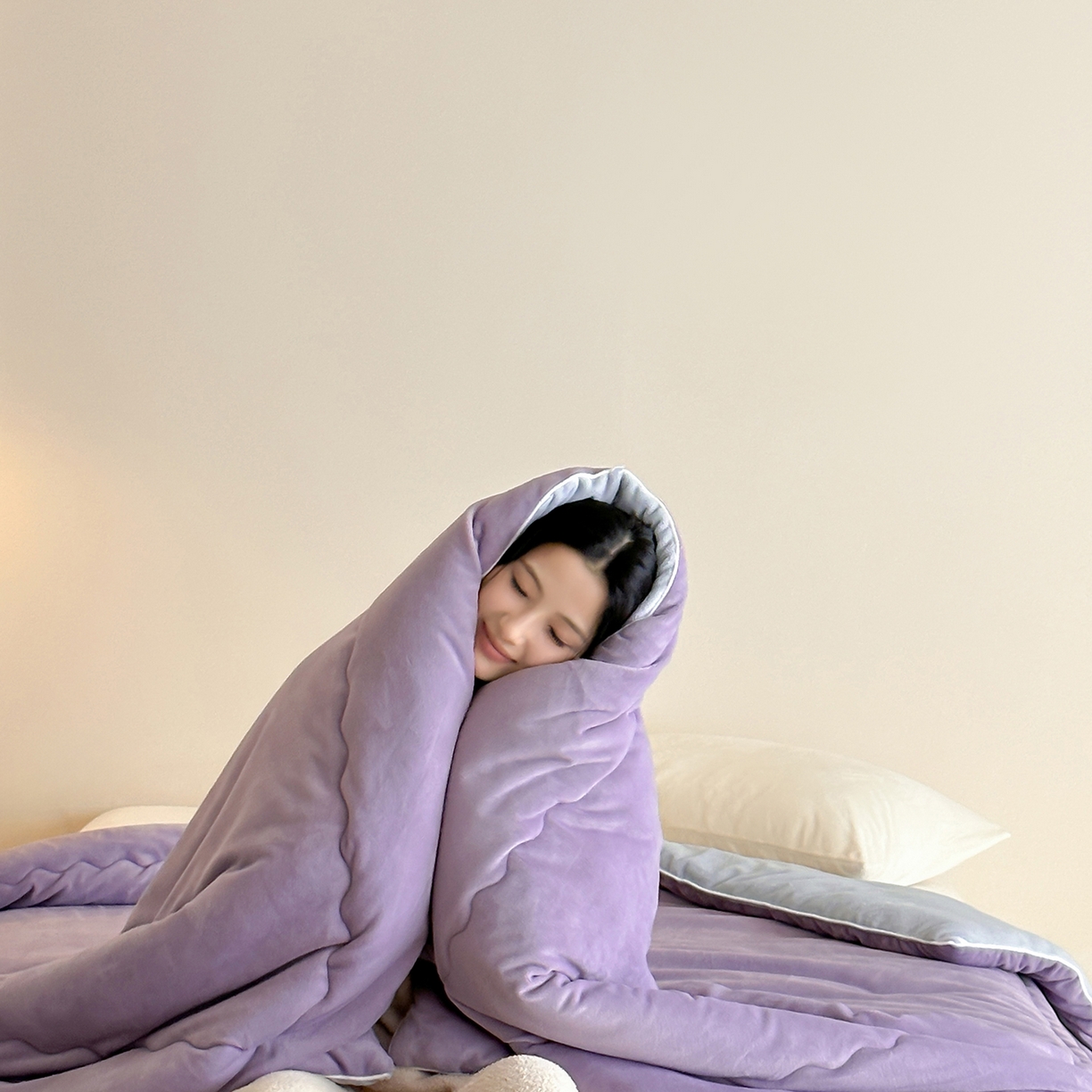 91家纺网 家纺一手货源 找家纺 三味舒屋 2025新款舒芙蕾双面云丝绒懒人被（所有券叠加后不低于198/248元）  被子被芯 香芋雾灰