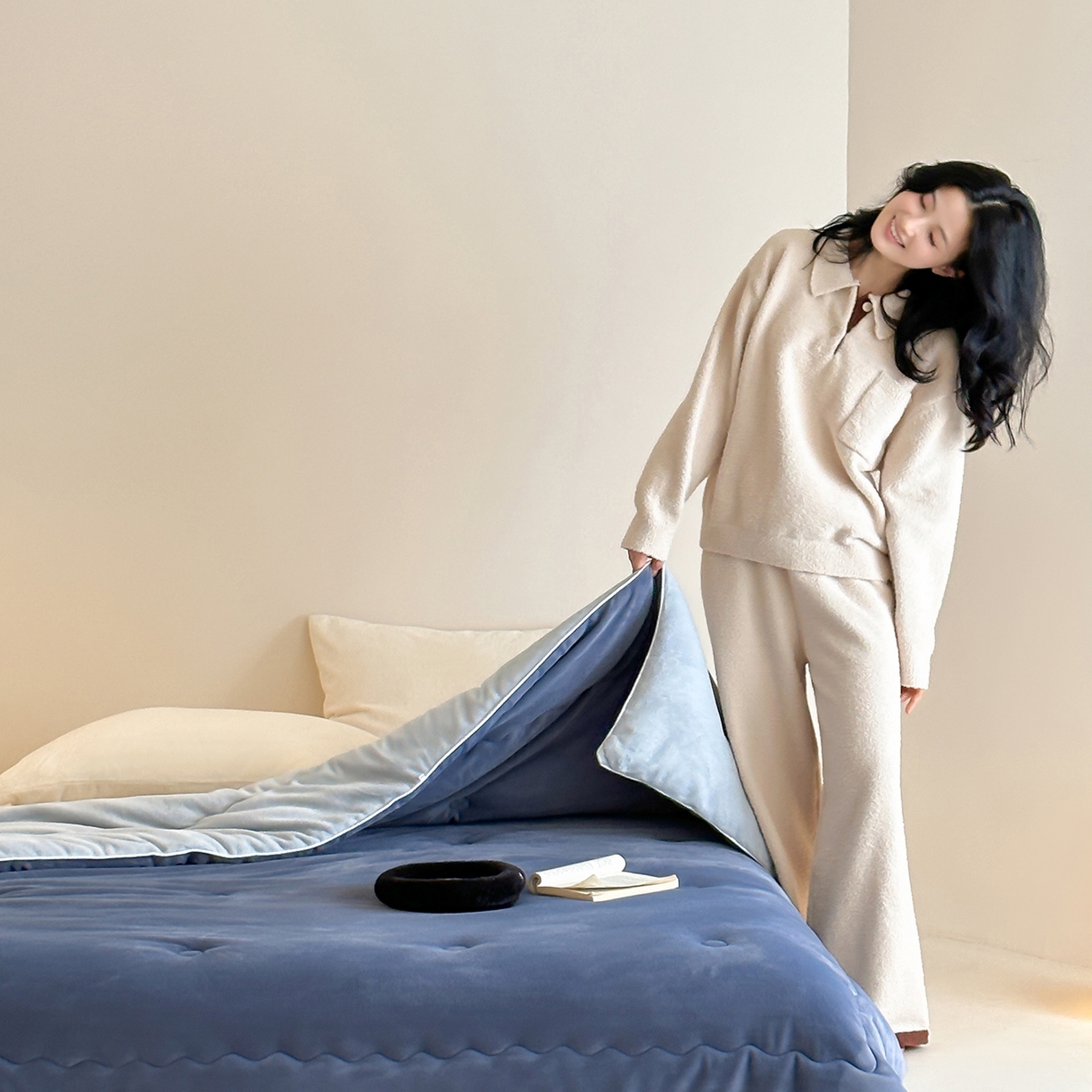 91家纺网 家纺一手货源 找家纺 三味舒屋 2025新款舒芙蕾双面云丝绒懒人被（所有券叠加后不低于198/248元）  被子被芯 风暴蓝灰