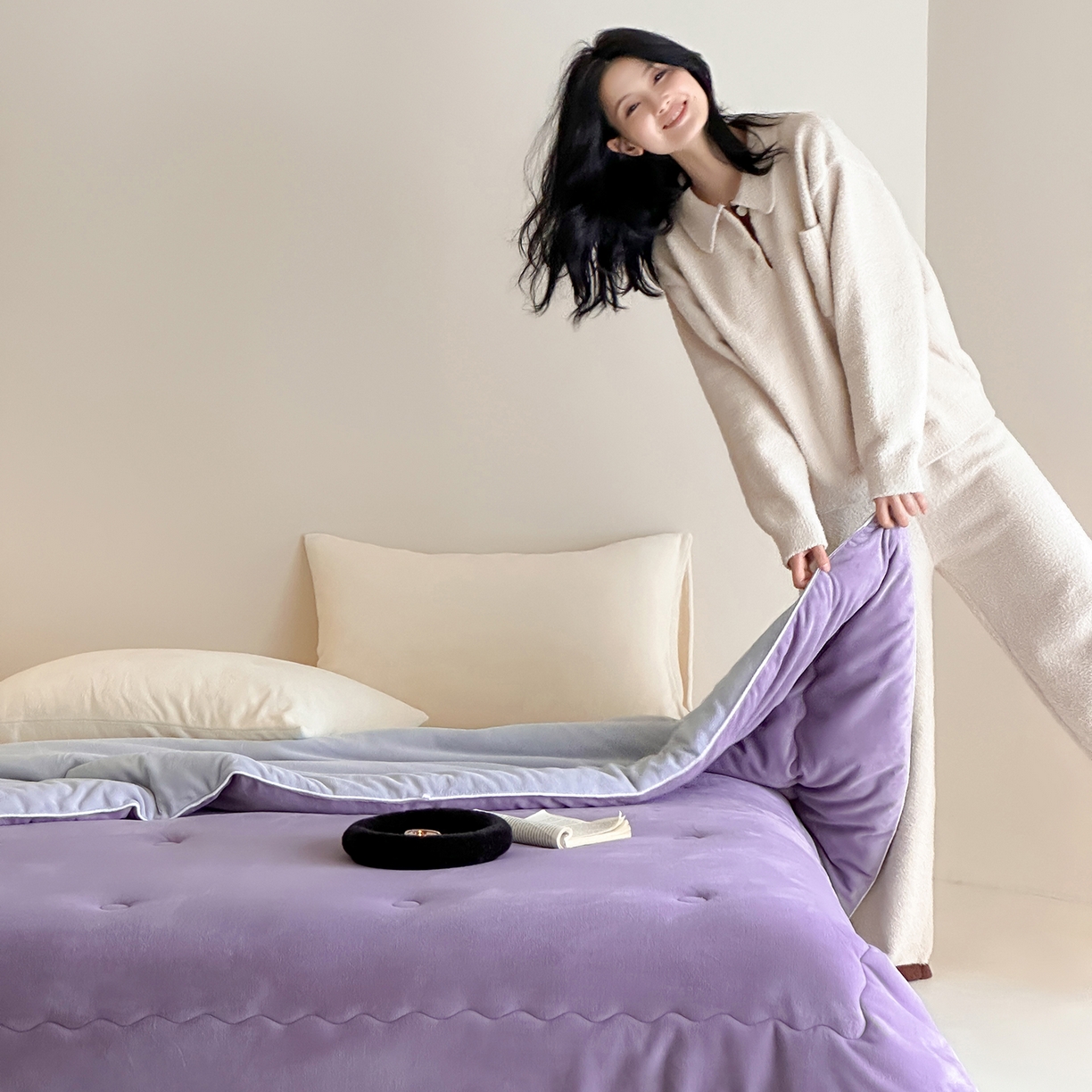 91家纺网 家纺一手货源 找家纺 三味舒屋 2025新款舒芙蕾双面云丝绒懒人被（所有券叠加后不低于198/248元）  被子被芯 香芋雾灰