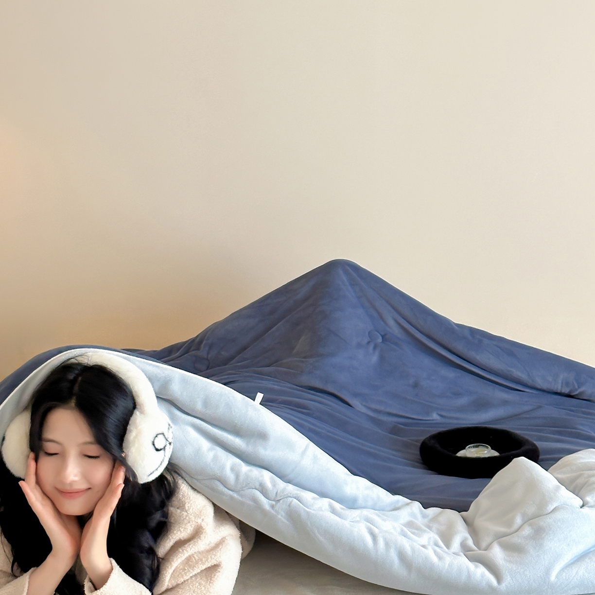 91家纺网 家纺一手货源 找家纺 三味舒屋 2025新款舒芙蕾双面云丝绒懒人被（所有券叠加后不低于198/248元）  被子被芯 风暴蓝灰