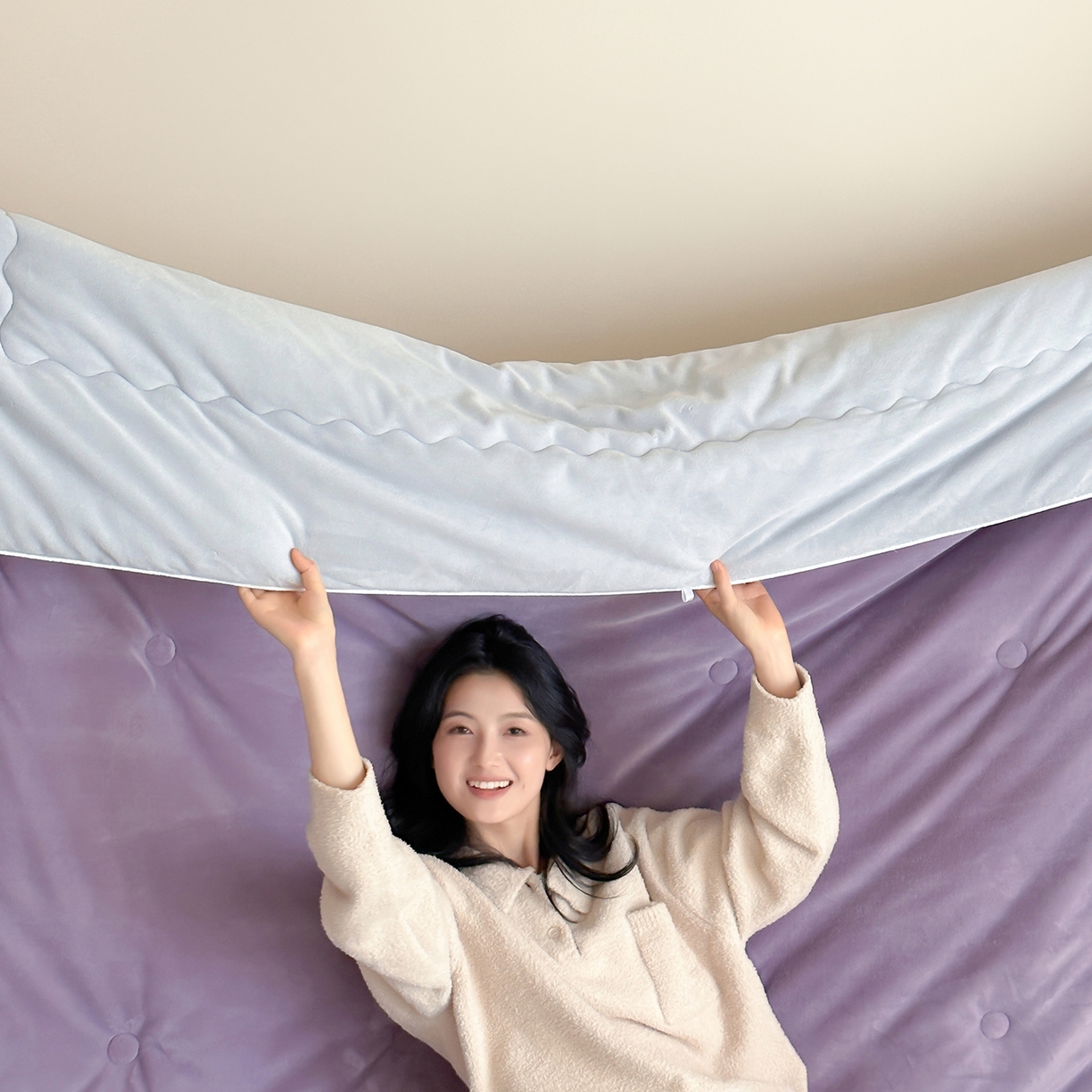 91家纺网 家纺一手货源 找家纺 三味舒屋 2025新款舒芙蕾双面云丝绒懒人被（所有券叠加后不低于198/248元）  被子被芯 香芋雾灰