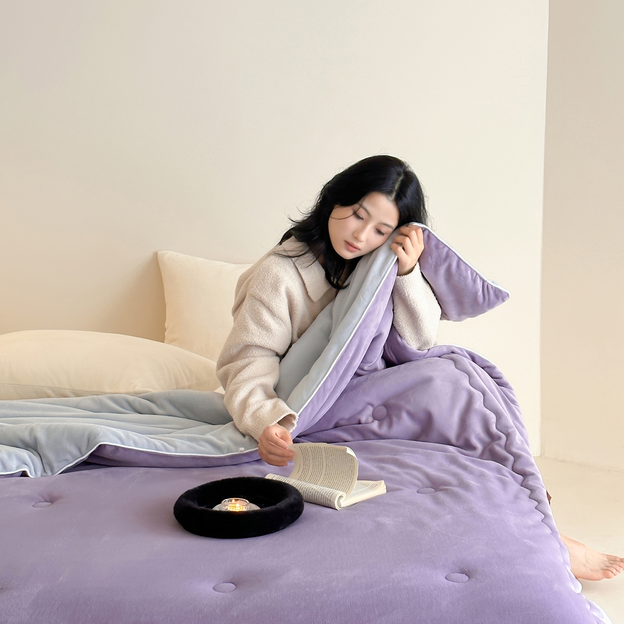 91家纺网 家纺一手货源 找家纺 三味舒屋 2025新款舒芙蕾双面云丝绒懒人被（所有券叠加后不低于198/248元）  被子被芯 香芋雾灰