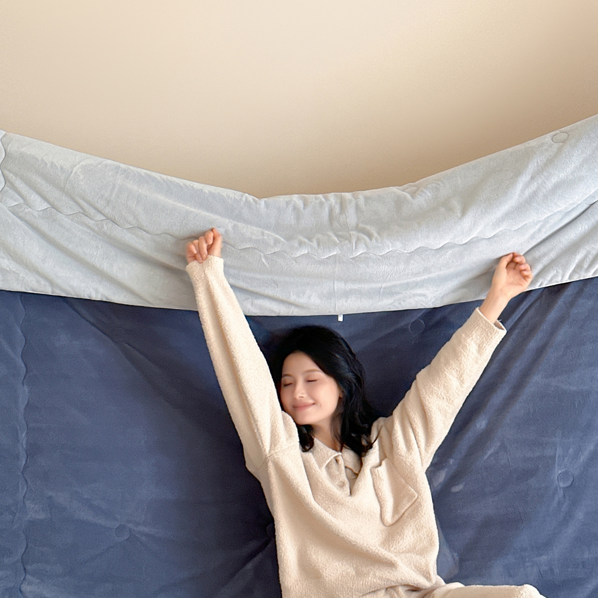 91家纺网 家纺一手货源 找家纺 三味舒屋 2025新款舒芙蕾双面云丝绒懒人被（所有券叠加后不低于198/248元）  被子被芯 风暴蓝灰