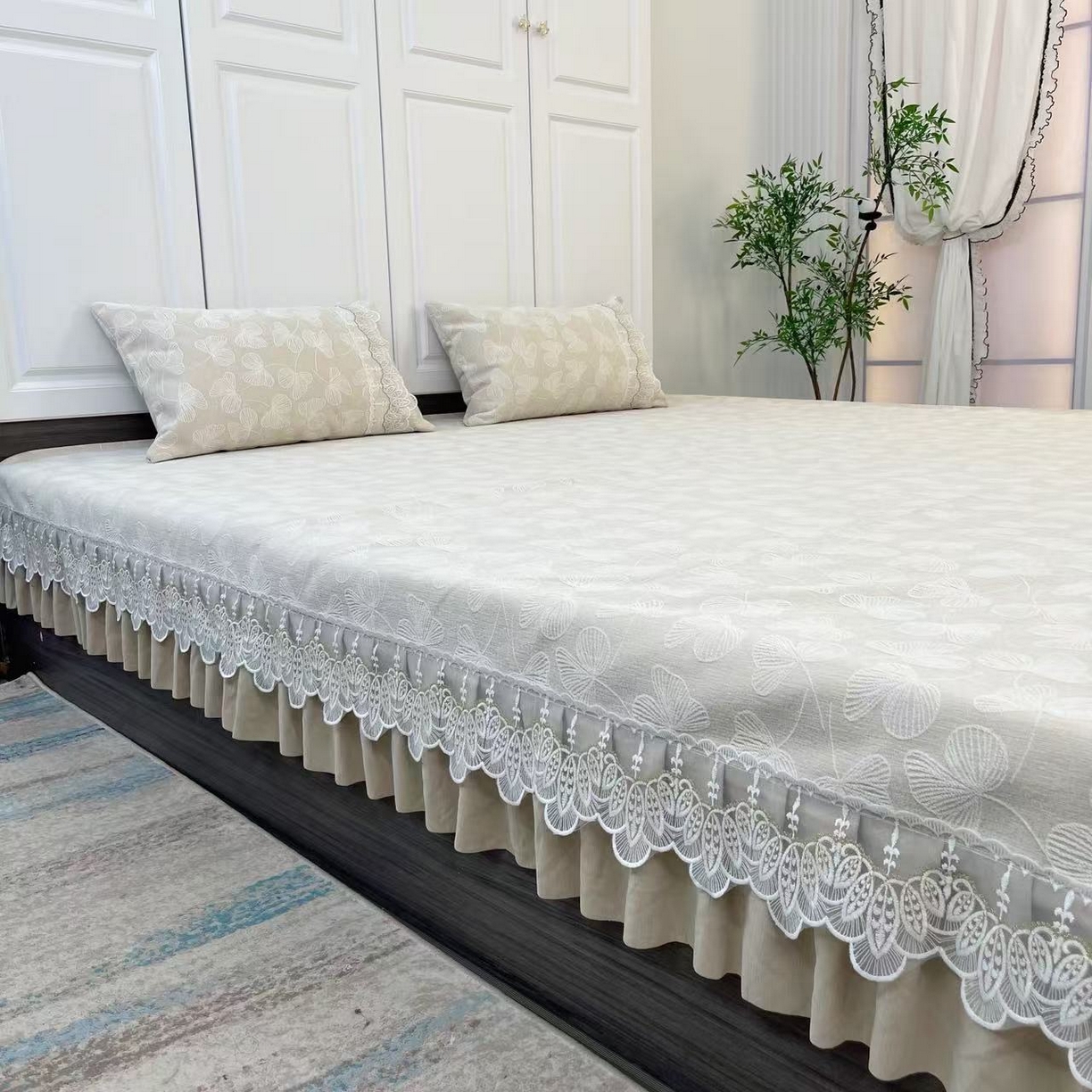 91家纺网 家纺一手货源 找家纺 （总）峻杨 2025新款雪尼尔榻榻米床盖炕盖防滑颗粒大床单柔软亲肤耐磨可机洗简约高级感工厂幸运草直发-幸运草