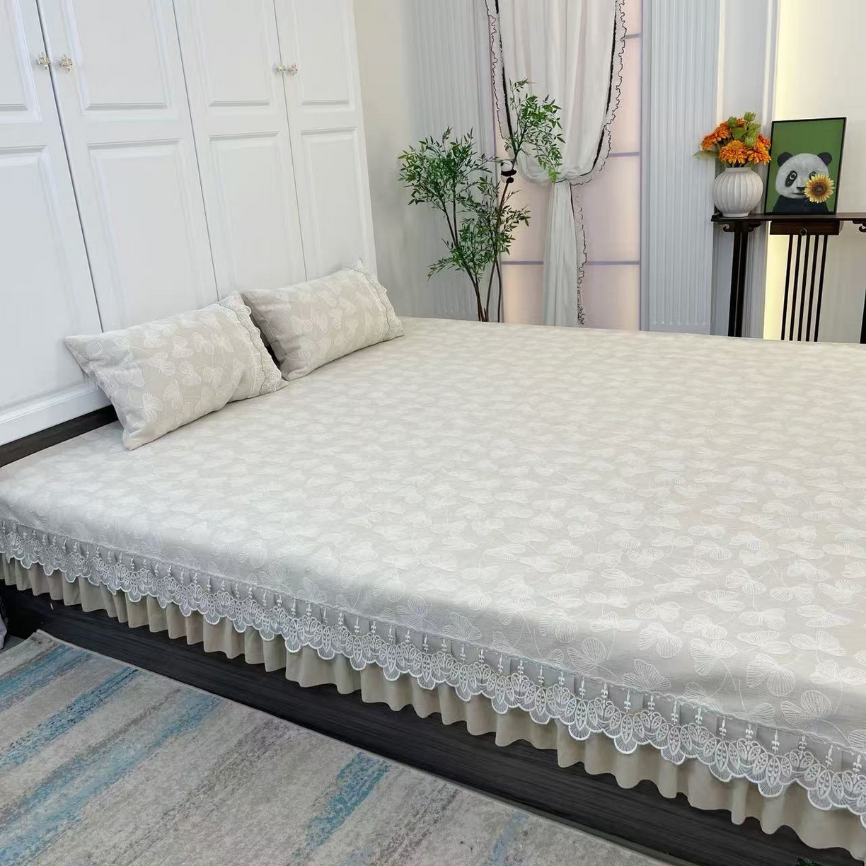 91家纺网 家纺一手货源 找家纺 （总）峻杨 2025新款雪尼尔榻榻米床盖炕盖防滑颗粒大床单柔软亲肤耐磨可机洗简约高级感工厂幸运草直发-幸运草