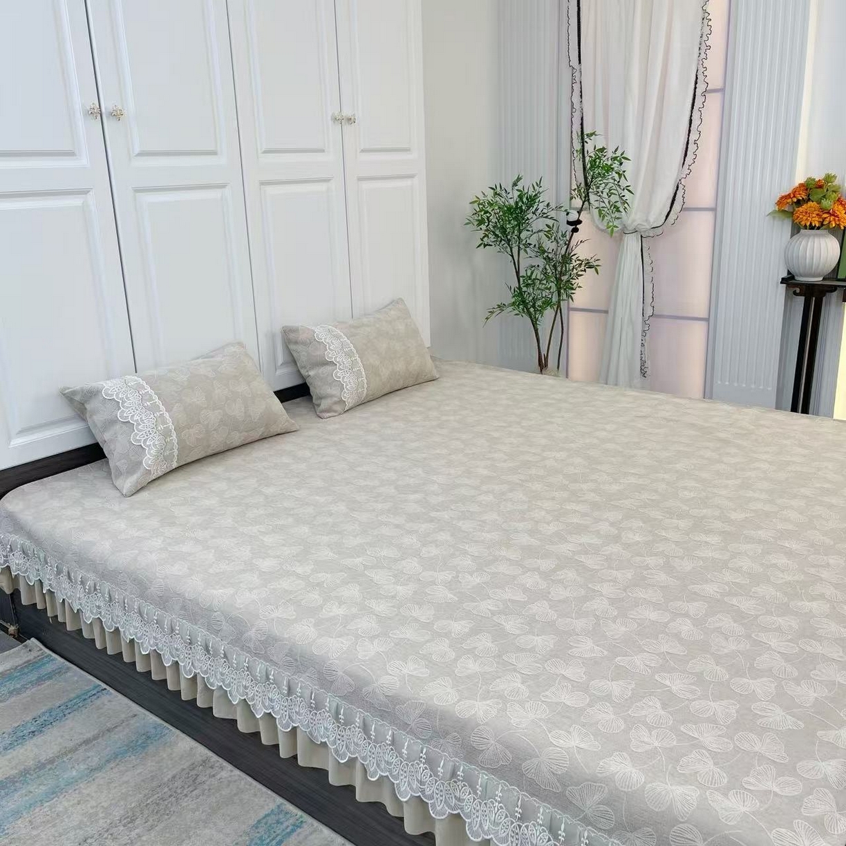 91家纺网 家纺一手货源 找家纺 （总）峻杨 2025新款雪尼尔榻榻米床盖炕盖防滑颗粒大床单柔软亲肤耐磨可机洗简约高级感工厂幸运草直发-幸运草