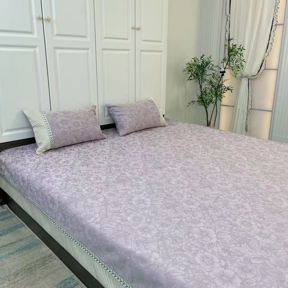 91家纺网 家纺一手货源 找家纺 （总）暖木杨 2025新款雪尼尔榻榻米床盖柔软亲肤防滑耐磨可机洗可定制尺寸工厂直发闲时花影