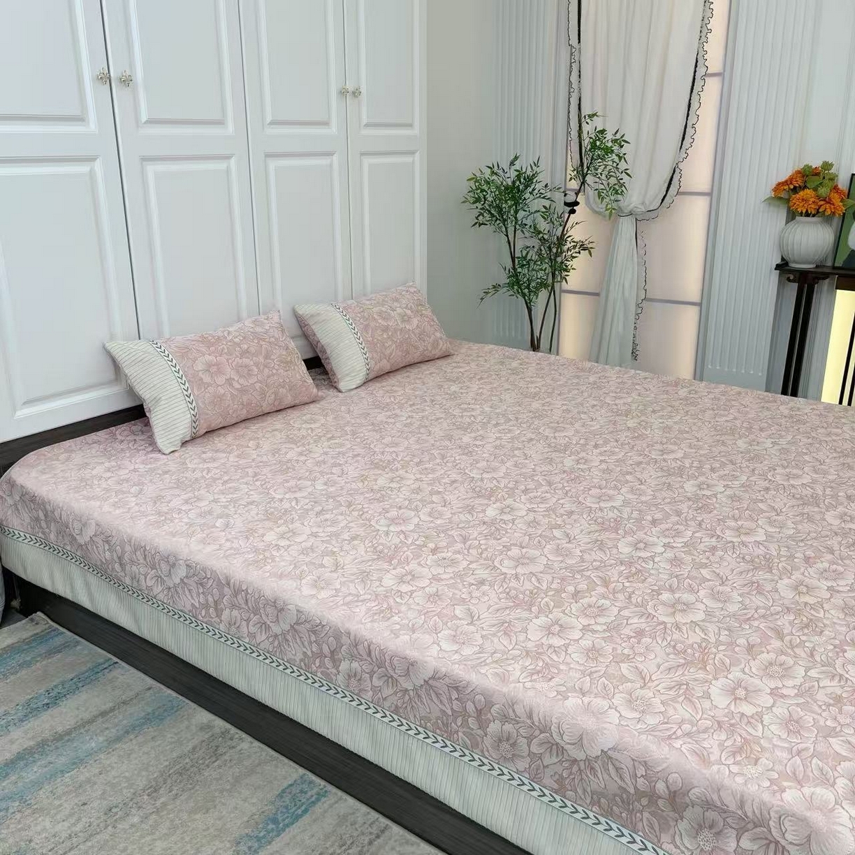 91家纺网 家纺一手货源 找家纺 （总）暖木杨 2025新款雪尼尔榻榻米床盖柔软亲肤防滑耐磨可机洗可定制尺寸工厂直发闲时花影