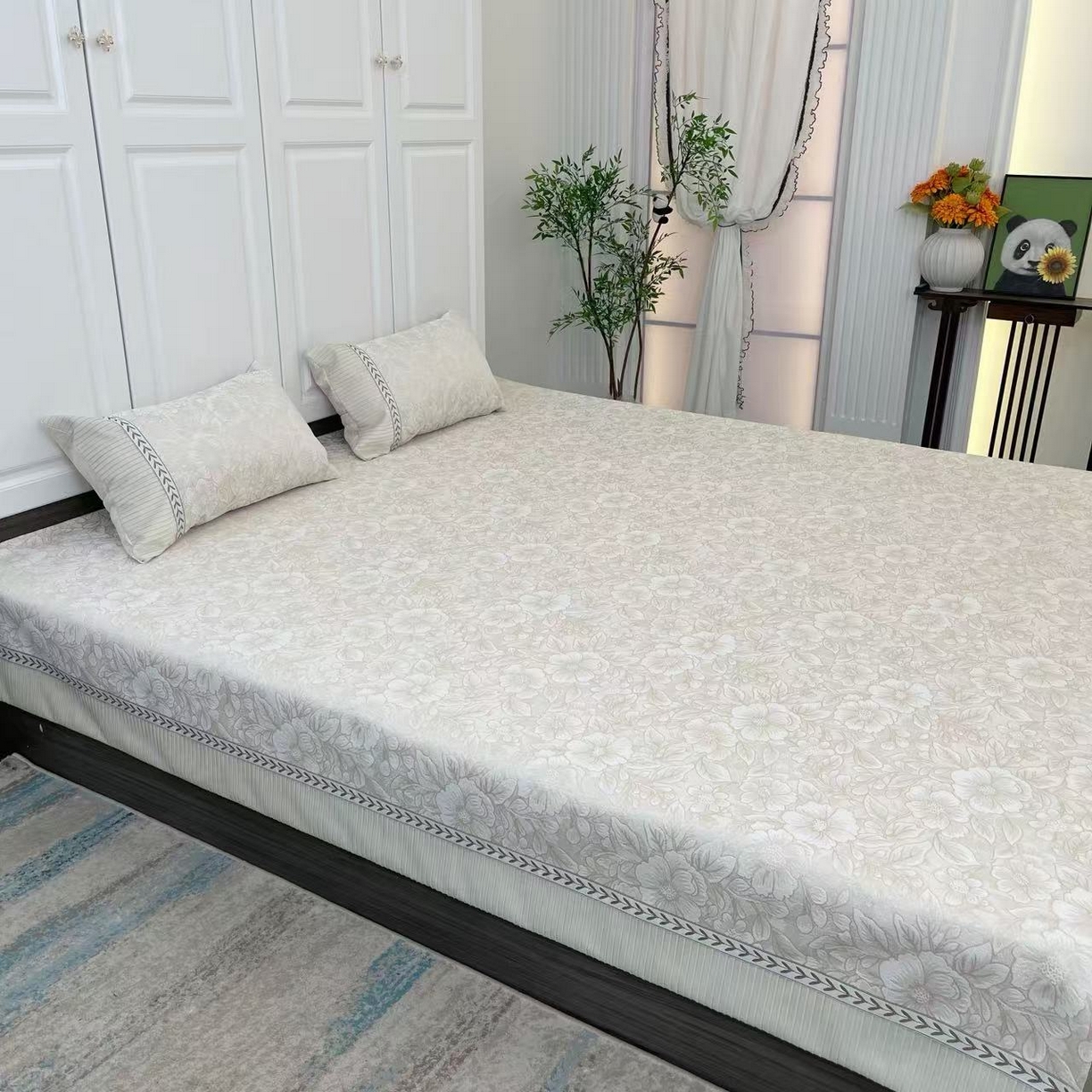 91家纺网 家纺一手货源 找家纺 （总）暖木杨 2025新款雪尼尔榻榻米床盖柔软亲肤防滑耐磨可机洗可定制尺寸工厂直发闲时花影