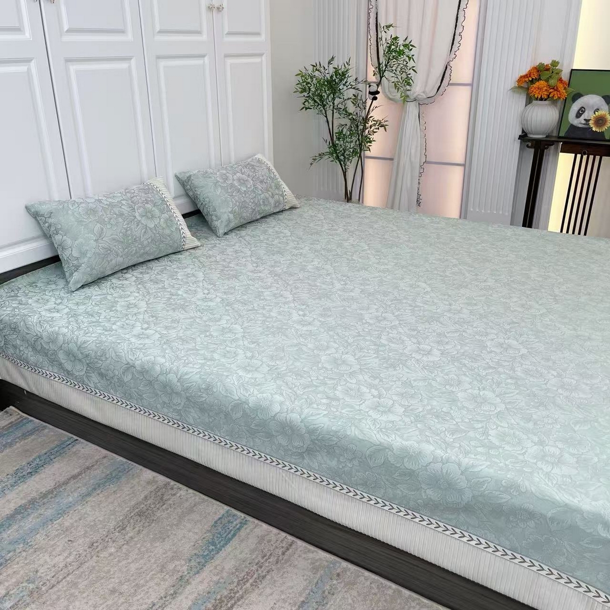 91家纺网 家纺一手货源 找家纺 （总）暖木杨 2025新款雪尼尔榻榻米床盖柔软亲肤防滑耐磨可机洗可定制尺寸工厂直发闲时花影