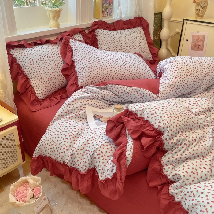 91家纺网 家纺一手货源 找家纺 （总）阿曼达 2025新款法式复古美学田园风印花花边款四件套