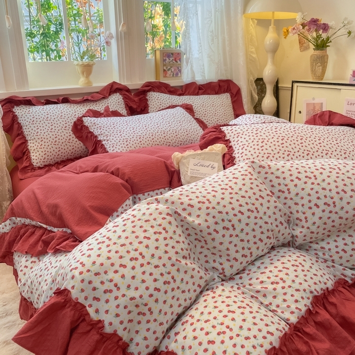 91家纺网 家纺一手货源 找家纺 （总）阿曼达 2025新款法式复古美学田园风印花花边款四件套