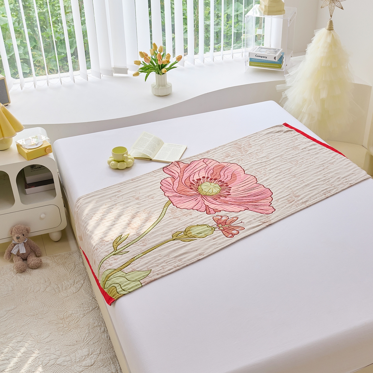 91家纺网 家纺一手货源 找家纺 棠薇家纺 2025新款全棉纱布浴巾纯棉浴巾时尚卡通色织提花四季加大浴巾擦身巾 浪漫花语 160*75cm